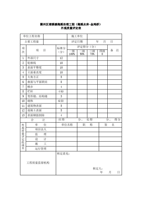 引水(渠道)建筑物工程外观质量评定表
