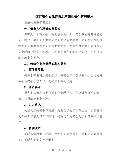 煤矿安全文化建设之精细化安全管理范本