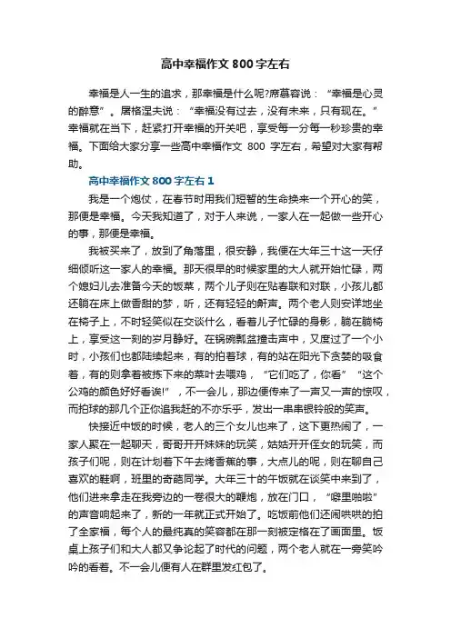 高中幸福作文800字左右5篇