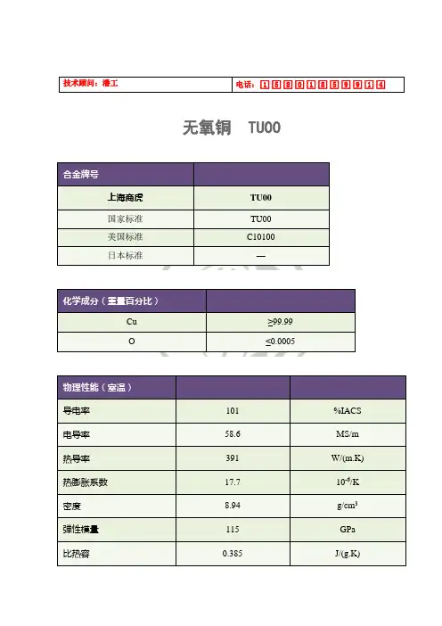 无氧铜TU00(美标C10100)