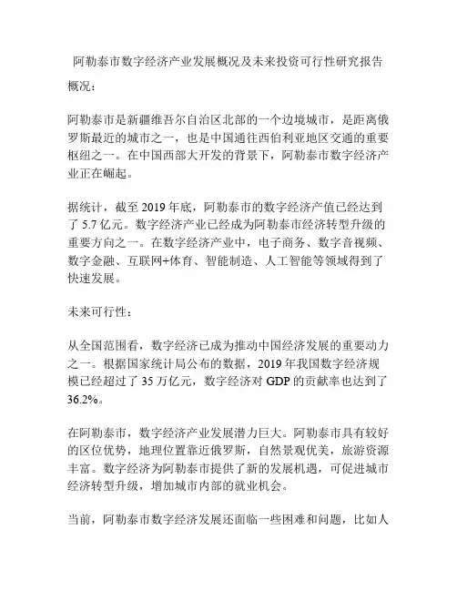 阿勒泰市数字经济产业发展概况及未来投资可行性研究报告