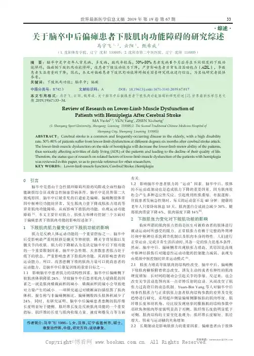 关于脑卒中后偏瘫患者下肢肌肉功能障碍的研究综述
