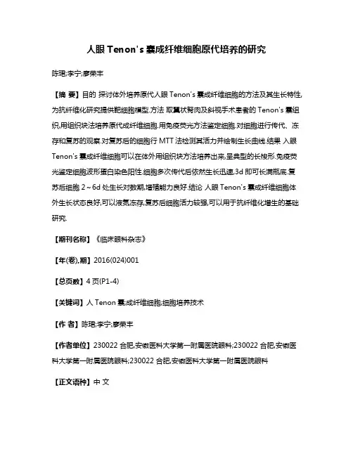 人眼Tenon's囊成纤维细胞原代培养的研究