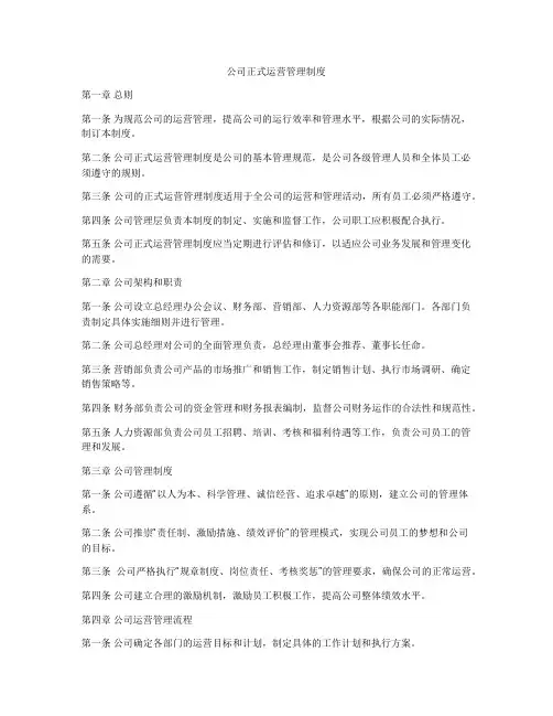 公司正式运营管理制度