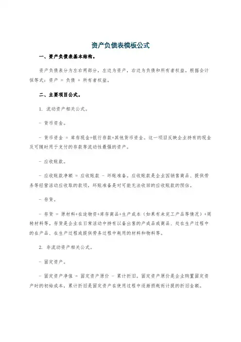 资产负债表模板公式