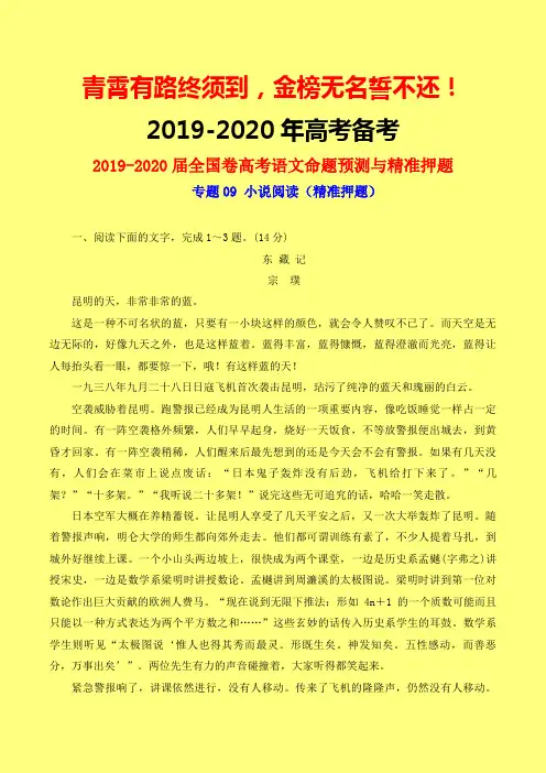 2019-2020届高考语文全国卷一二轮复习专题09 小说阅读(精准押题)word