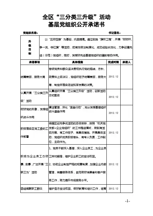 XX公司党支部“三分类三升级”活动基层党组织、党员公开承诺书