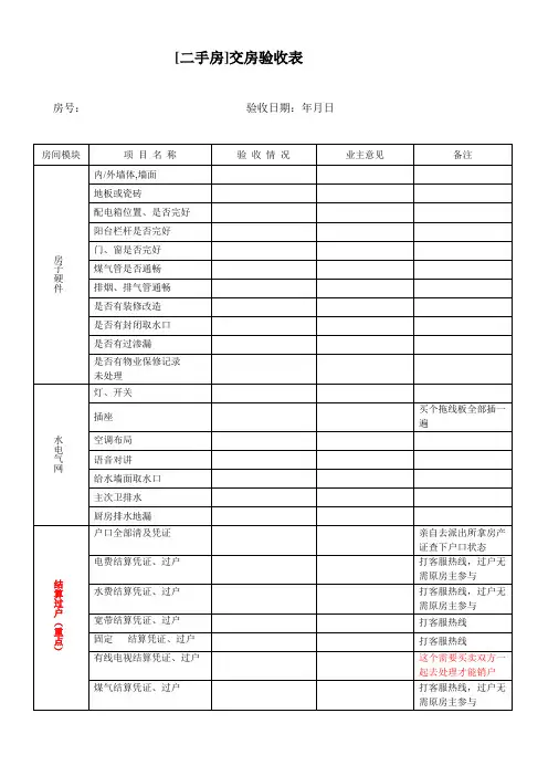 二手房交房验收表范本