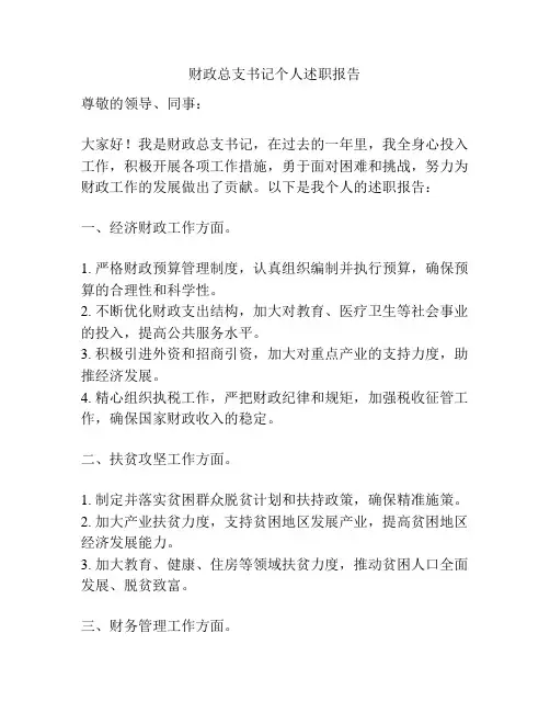 财政总支书记个人述职报告