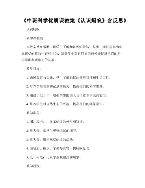 《中班科学优质课教案《认识蚂蚁》含反思》