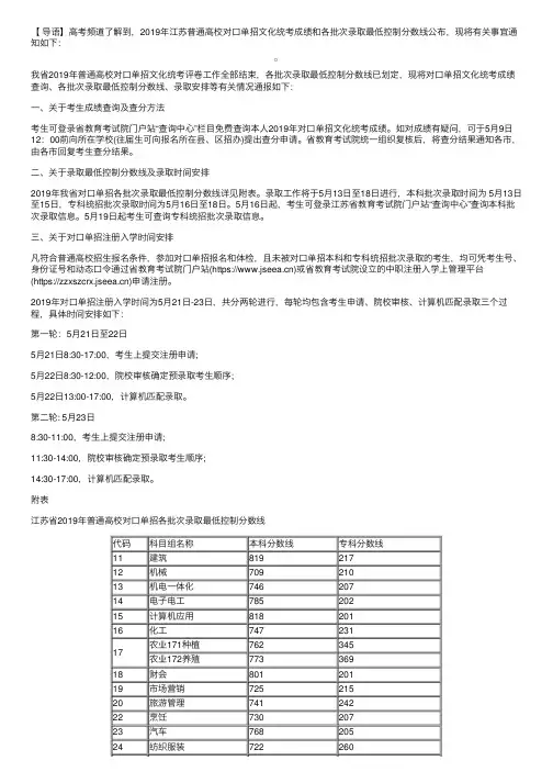 2019年江苏普通高校对口单招各批次录取最低控制分数线公布
