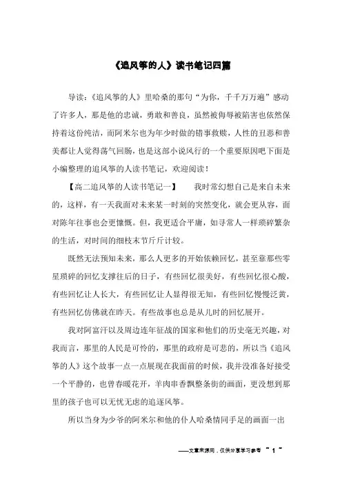 《追风筝的人》读书笔记四篇