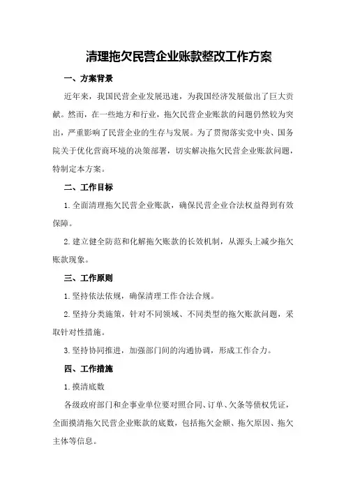 清理拖欠民营企业账款整改工作方案
