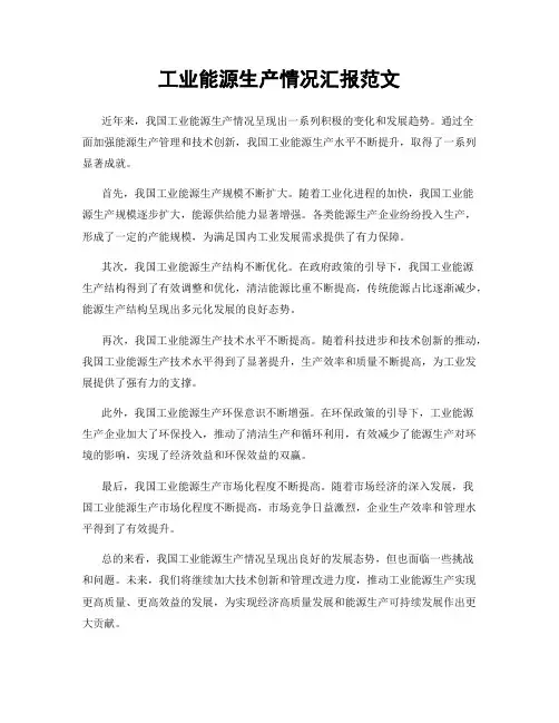 工业能源生产情况汇报范文