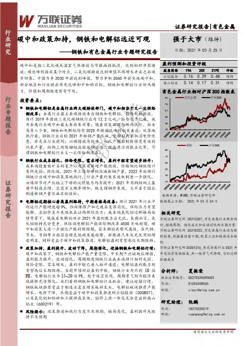 钢铁和有色金属行业专题研究报告：碳中和政策加持，钢铁和电解铝远近可观