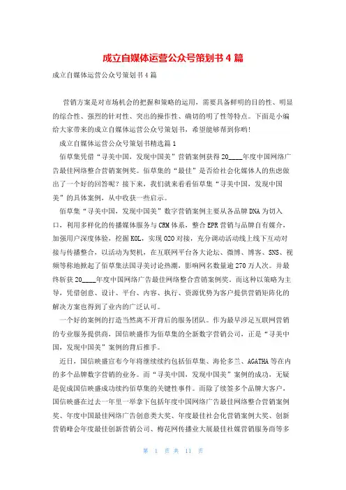 成立自媒体运营公众号策划书4篇