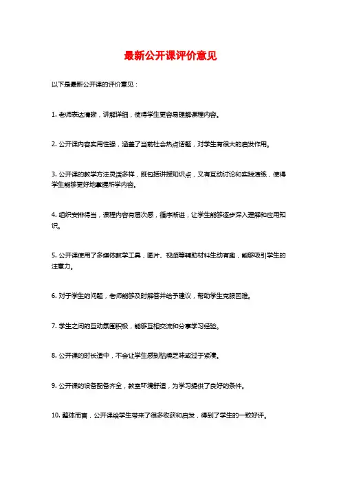 最新公开课评价意见