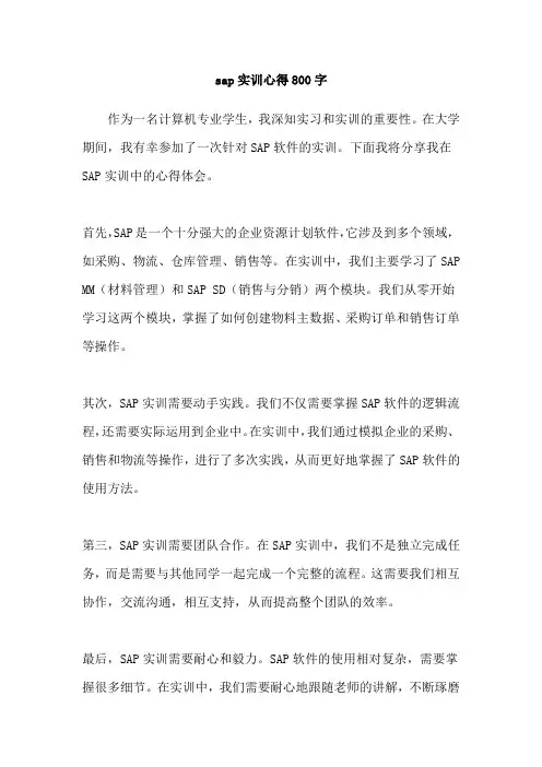 sap实训心得800字