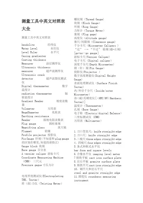 测量工具中英文对照表大全