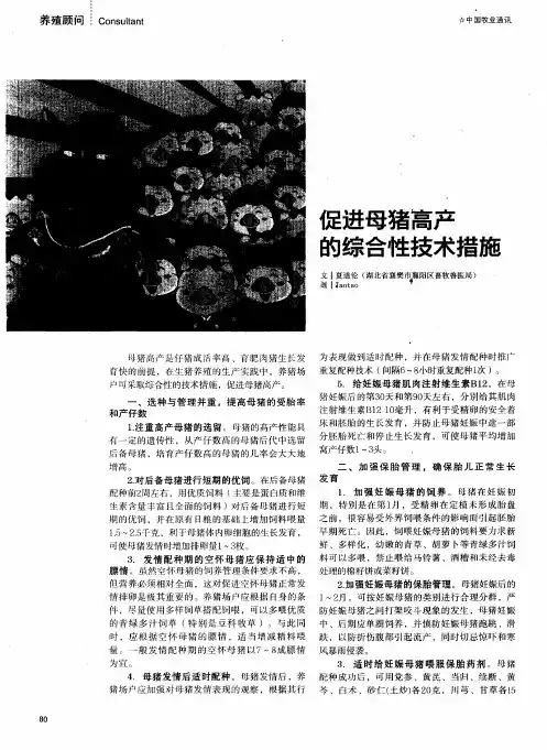 促进母猪高产的综合性技术措施