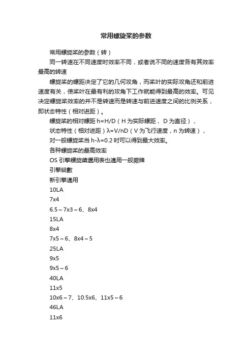 常用螺旋桨的参数