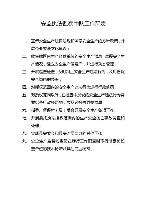 安全生产执法监察中队工作职责