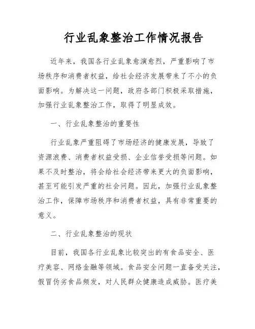 行业乱象整治工作情况报告