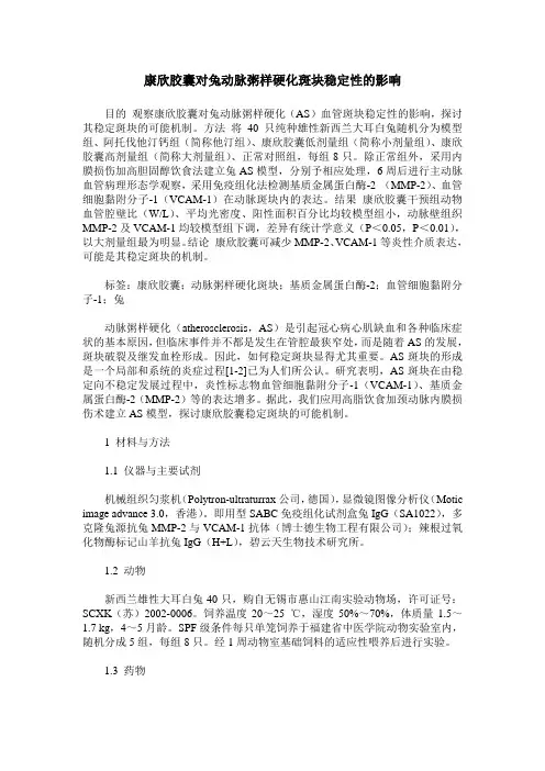 康欣胶囊对兔动脉粥样硬化斑块稳定性的影响