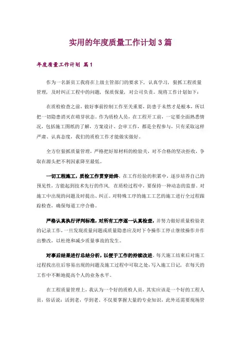 实用的年度质量工作计划3篇