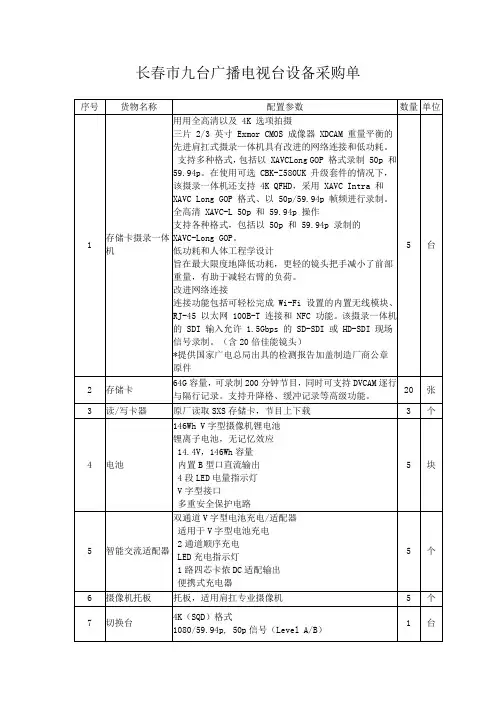 长春九台广播电视台设备采购单