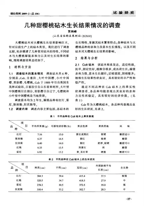 几种甜樱桃砧木生长结果情况的调查