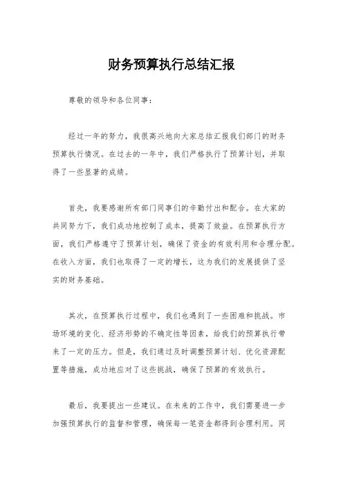 财务预算执行总结汇报