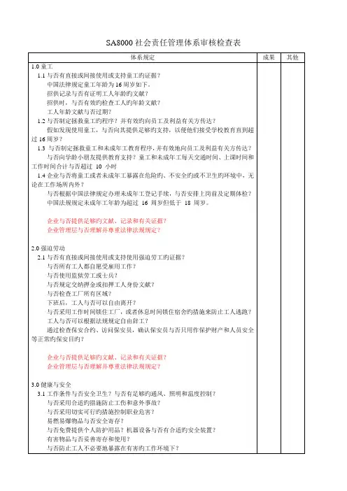 社会责任管理体系审核检查表