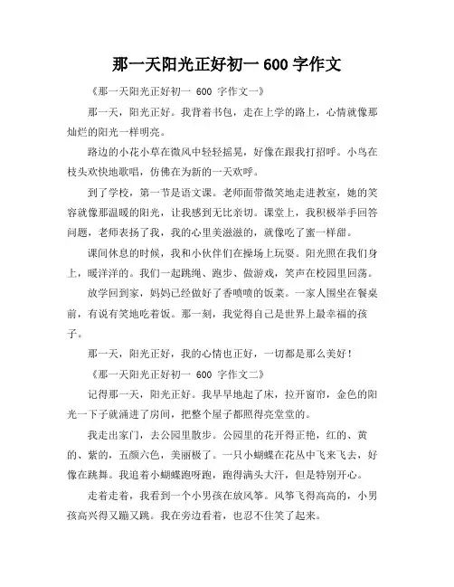 那一天阳光正好初一600字作文