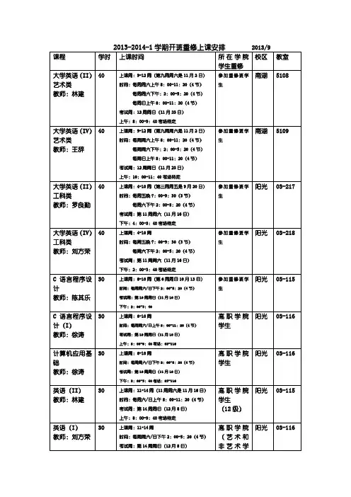 重修上课安排