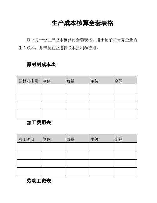 生产成本核算全套表格