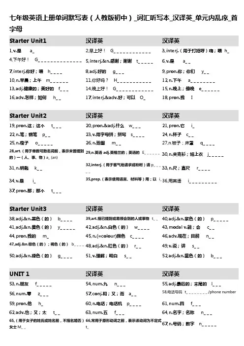 15,七年级英语上册单词默写表(人教版初中)_词汇听写本_汉译英_单元内乱序_首字母