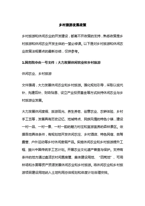 乡村旅游发展政策