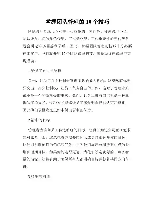 掌握团队管理的10个技巧