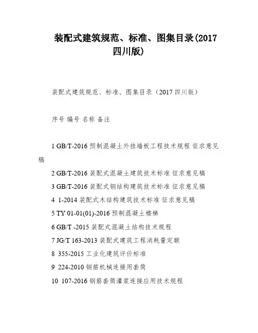装配式建筑规范、标准、图集目录(2017四川版)