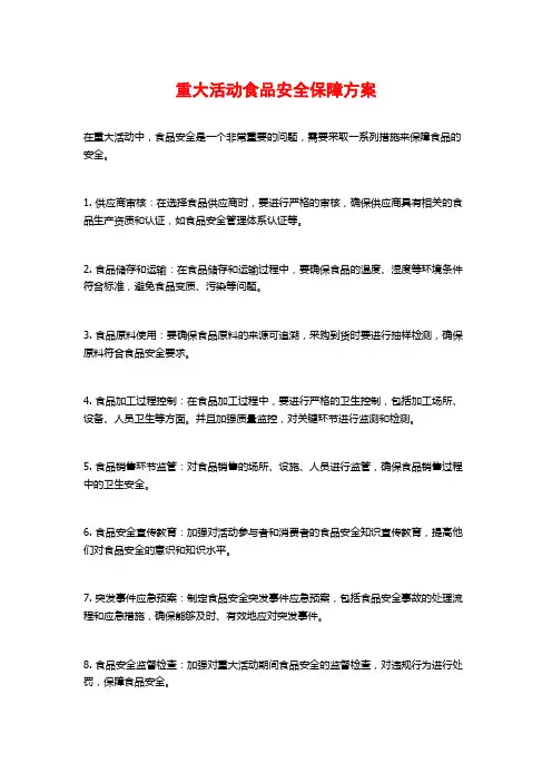 重大活动食品安全保障方案