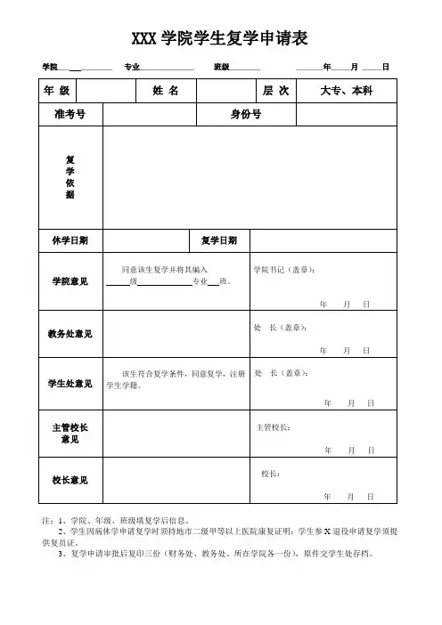 学生复学申请表 