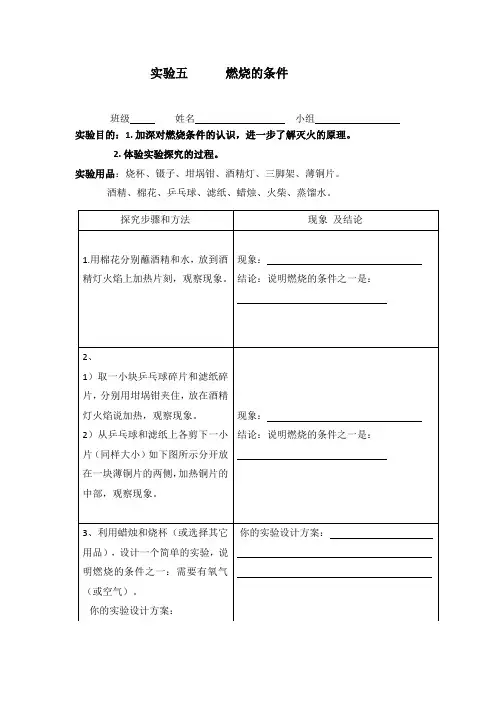 燃烧的条件)(实验报告