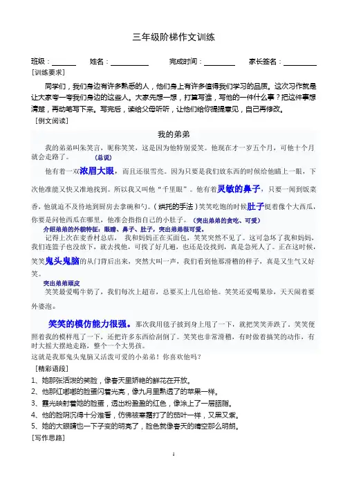 三年级阶梯作文训练写人导学案