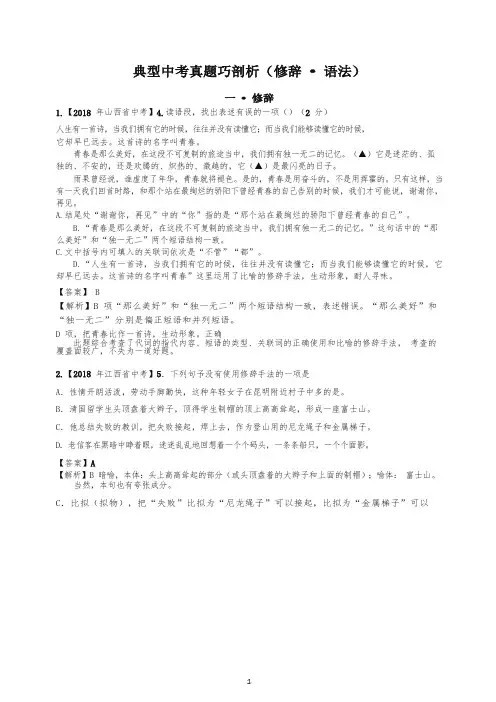 (2020编)中考语文备考：语法和修辞 典型例题解析-推荐