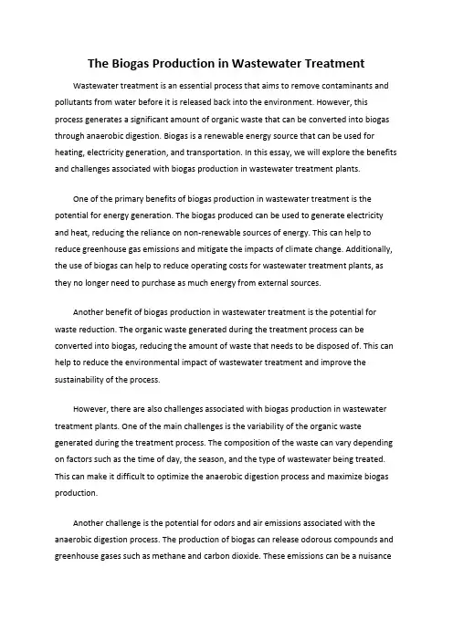 The Biogas Production in Wastewater Treatment