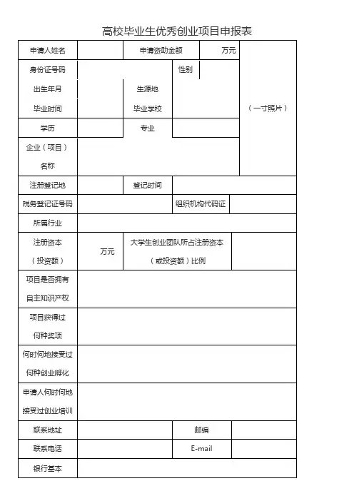 高校毕业生优秀创业项目申报表