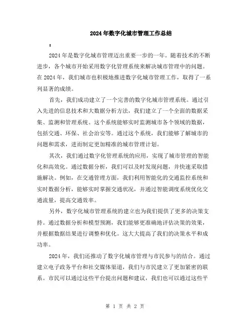 2024年数字化城市管理工作总结
