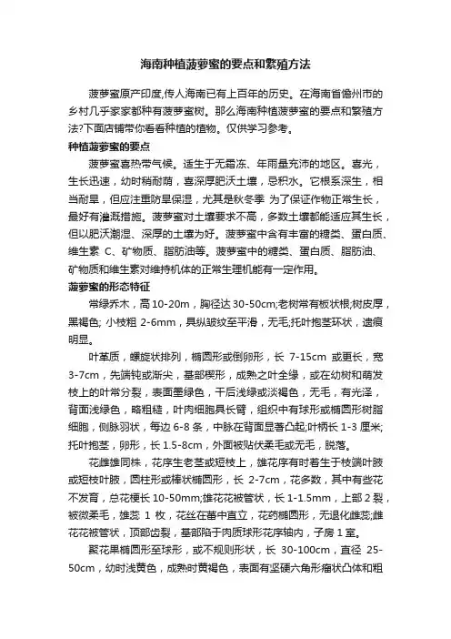 海南种植菠萝蜜的要点和繁殖方法