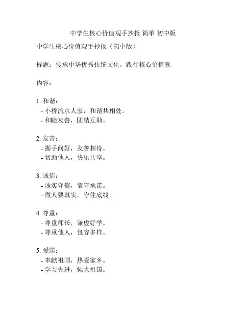 中学生核心价值观手抄报 简单 初中版
